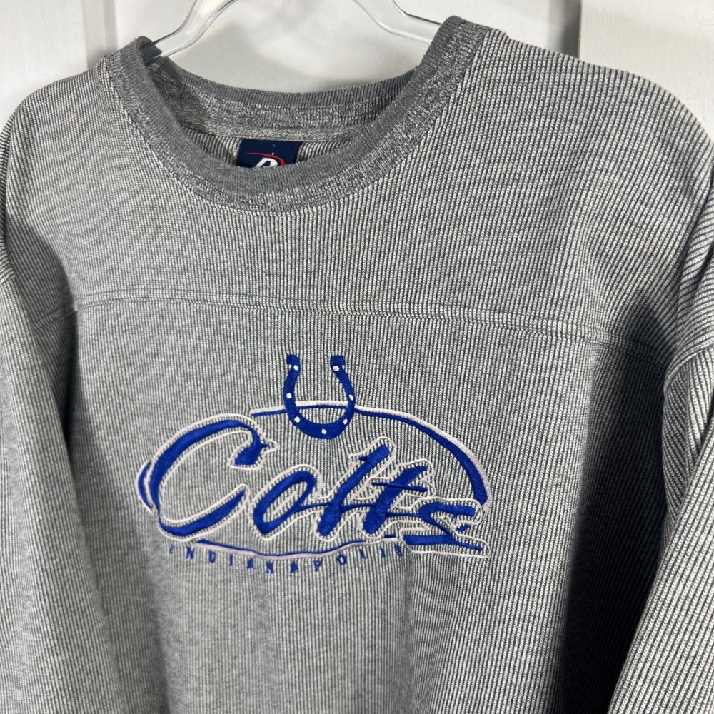 Pro Player Indianapolis Colts Sweatshirt Gray Ribbed Embroidered XL NFL 90s VTG
